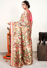 Golden Paithani Silk Saree With Blouse Piece - Adi Akshoy & Co.