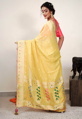 Yellow Paithani Silk Saree With Blouse Piece - Adi Akshoy & Co.