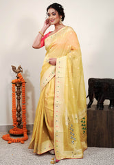 Yellow Paithani Silk Saree With Blouse Piece - Adi Akshoy & Co.