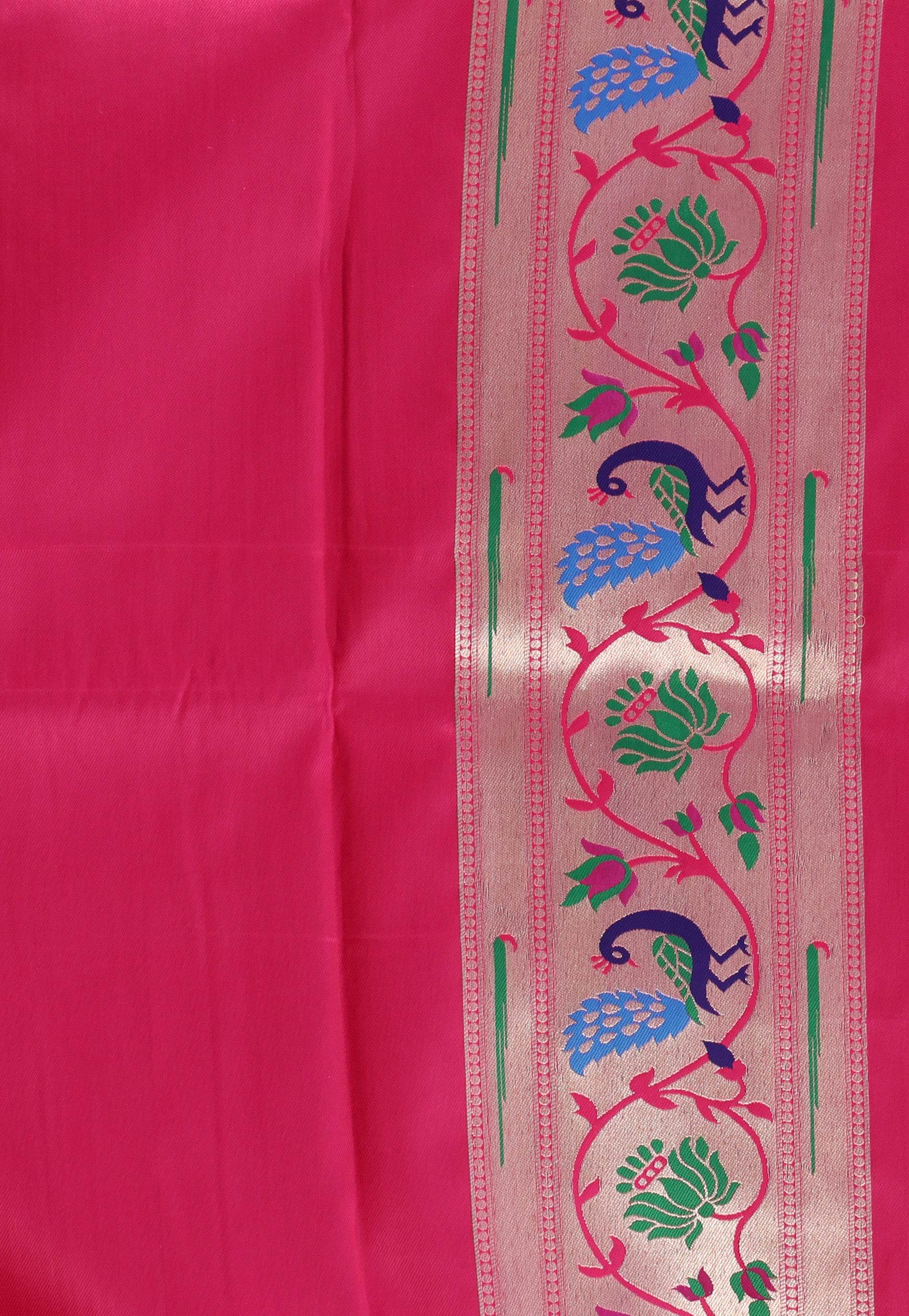 Mauve Tissue Brocade with Rani Pink Border Paithani Silk Saree With Blouse Piece - Adi Akshoy & Co.