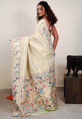 Golden Tissue Paithani Pure Silk Saree With Blouse Piece - Adi Akshoy & Co.