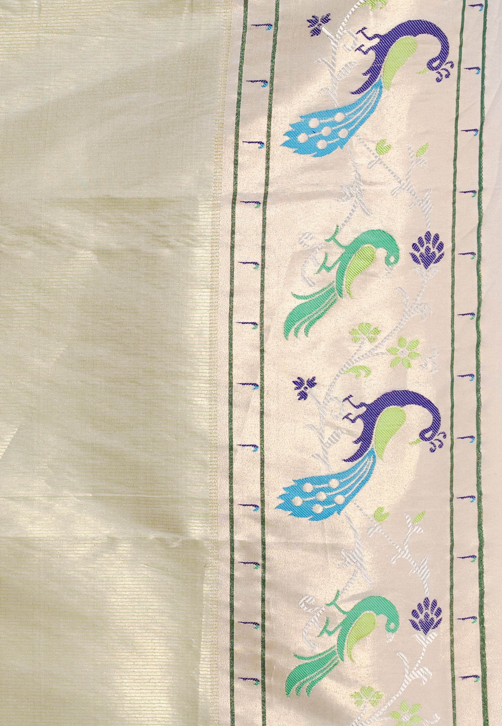 Golden Tissue Paithani Pure Silk Saree With Blouse Piece - Adi Akshoy & Co.