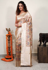 Golden Paithani Silk Saree With Blouse Piece - Adi Akshoy & Co.