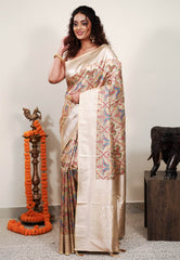 Golden Paithani Silk Saree With Blouse Piece - Adi Akshoy & Co.