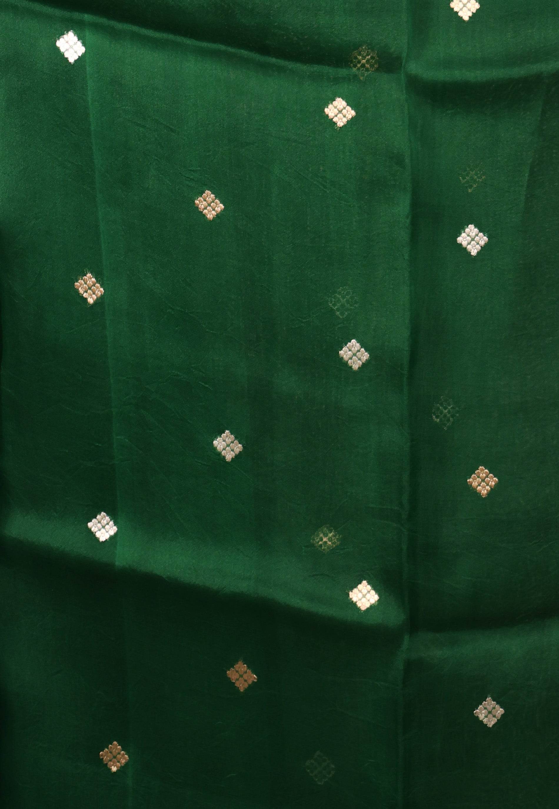 Bottle Green Kora Pure Silk Saree With Blouse Piece - Adi Akshoy & Co.