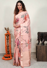 Peach Designer Saree With Blouse Piece - Adi Akshoy & Co.
