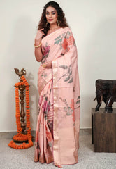 Peach Designer Saree With Blouse Piece - Adi Akshoy & Co.