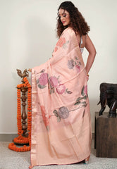Peach Designer Saree With Blouse Piece - Adi Akshoy & Co.