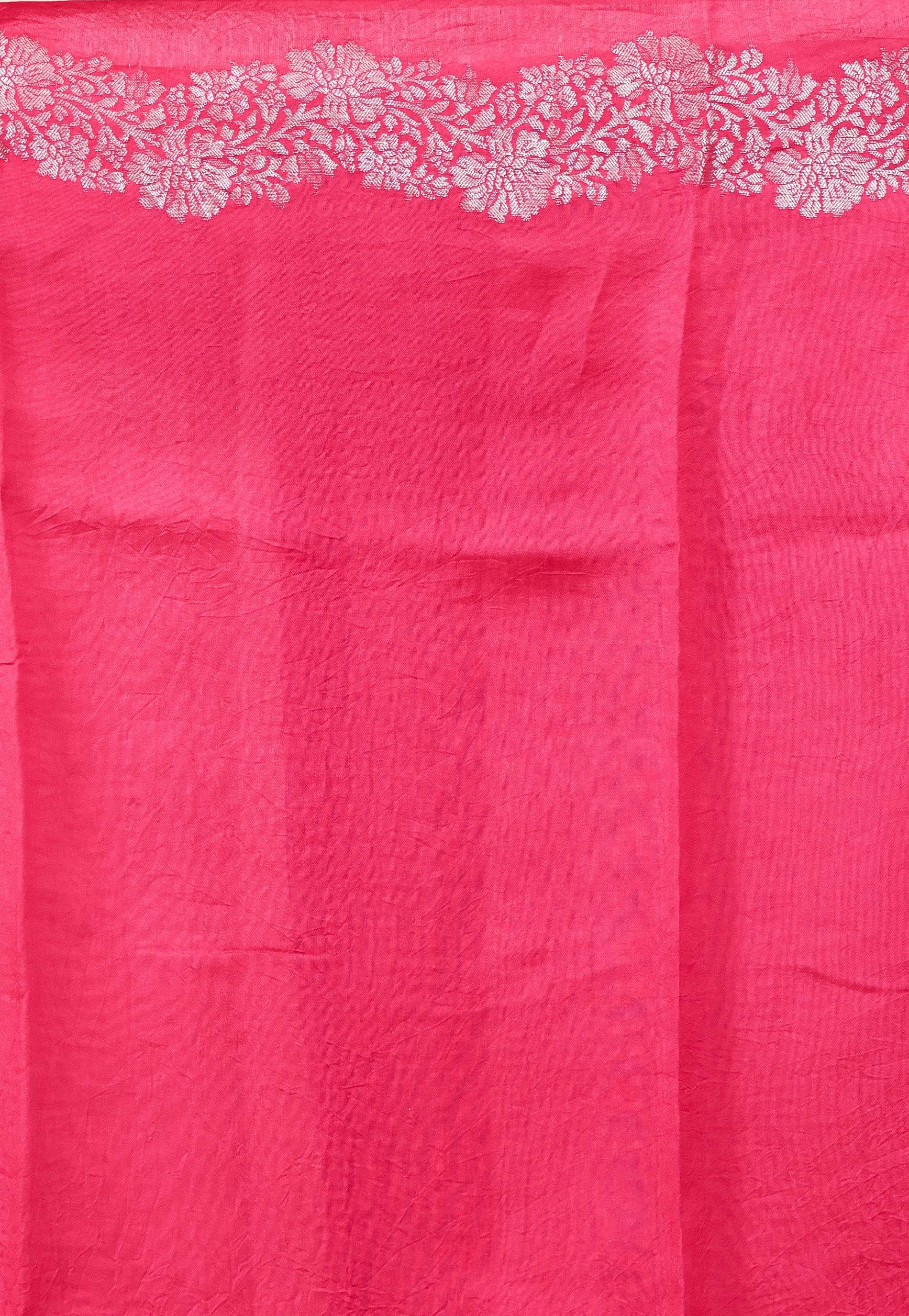 Rani Pink Kora Pure Silk Saree With Blouse Piece - Adi Akshoy & Co.