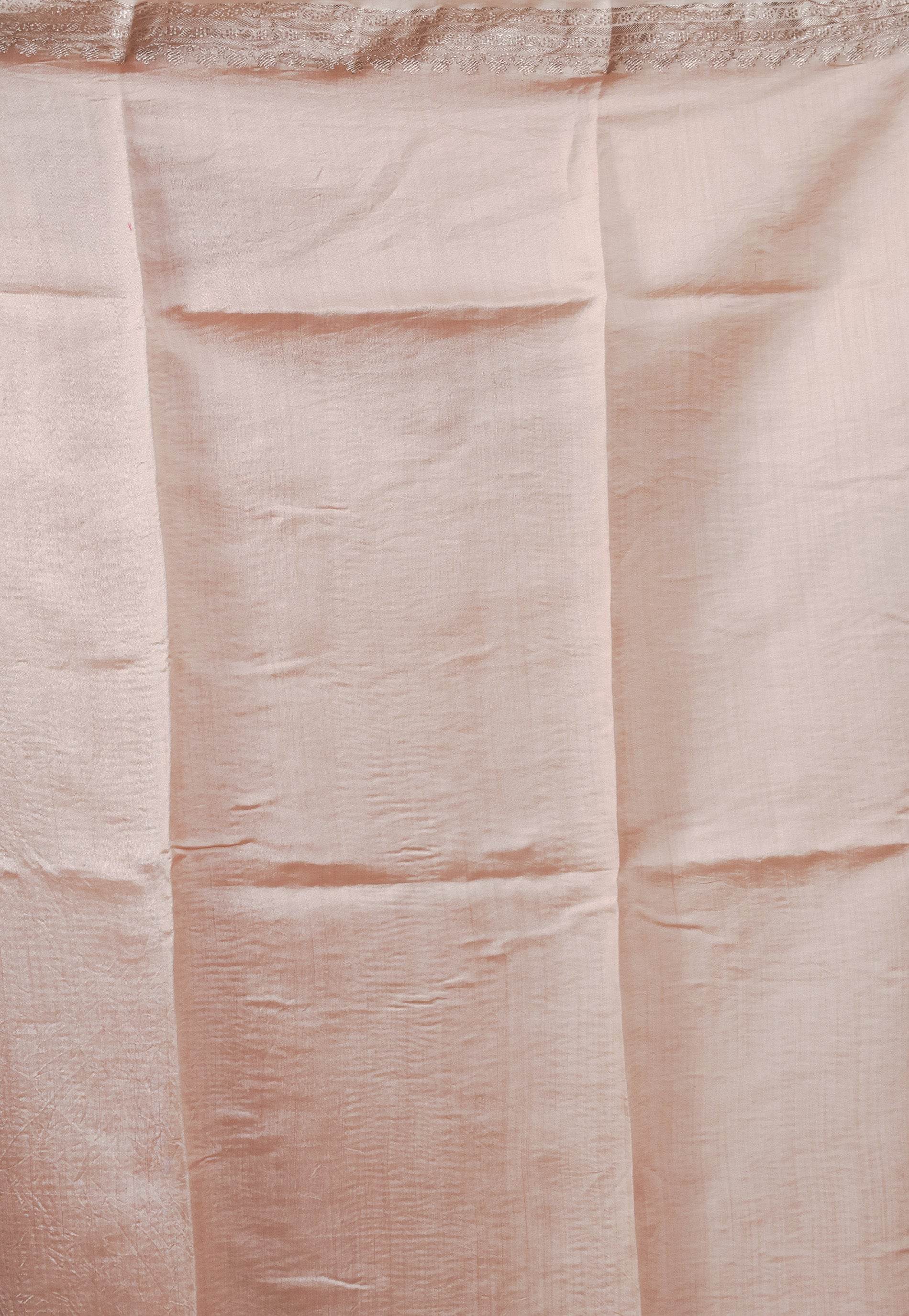 Peach Kora Pure Silk Saree With Blouse Piece - Adi Akshoy & Co.