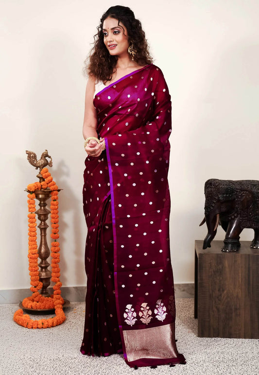 Purple Kora Pure Silk Saree With Blouse Piece - Adi Akshoy & Co.