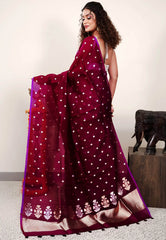 Purple Kora Pure Silk Saree With Blouse Piece - Adi Akshoy & Co.