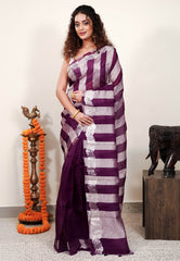 Purple Kora Pure Silk Saree With Blouse Piece - Adi Akshoy & Co.