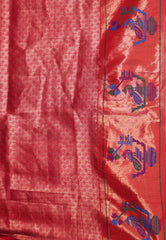 Cross Rani Pink with Red Border Paithani Pure Silk Saree With Blouse Piece - Adi Akshoy & Co.