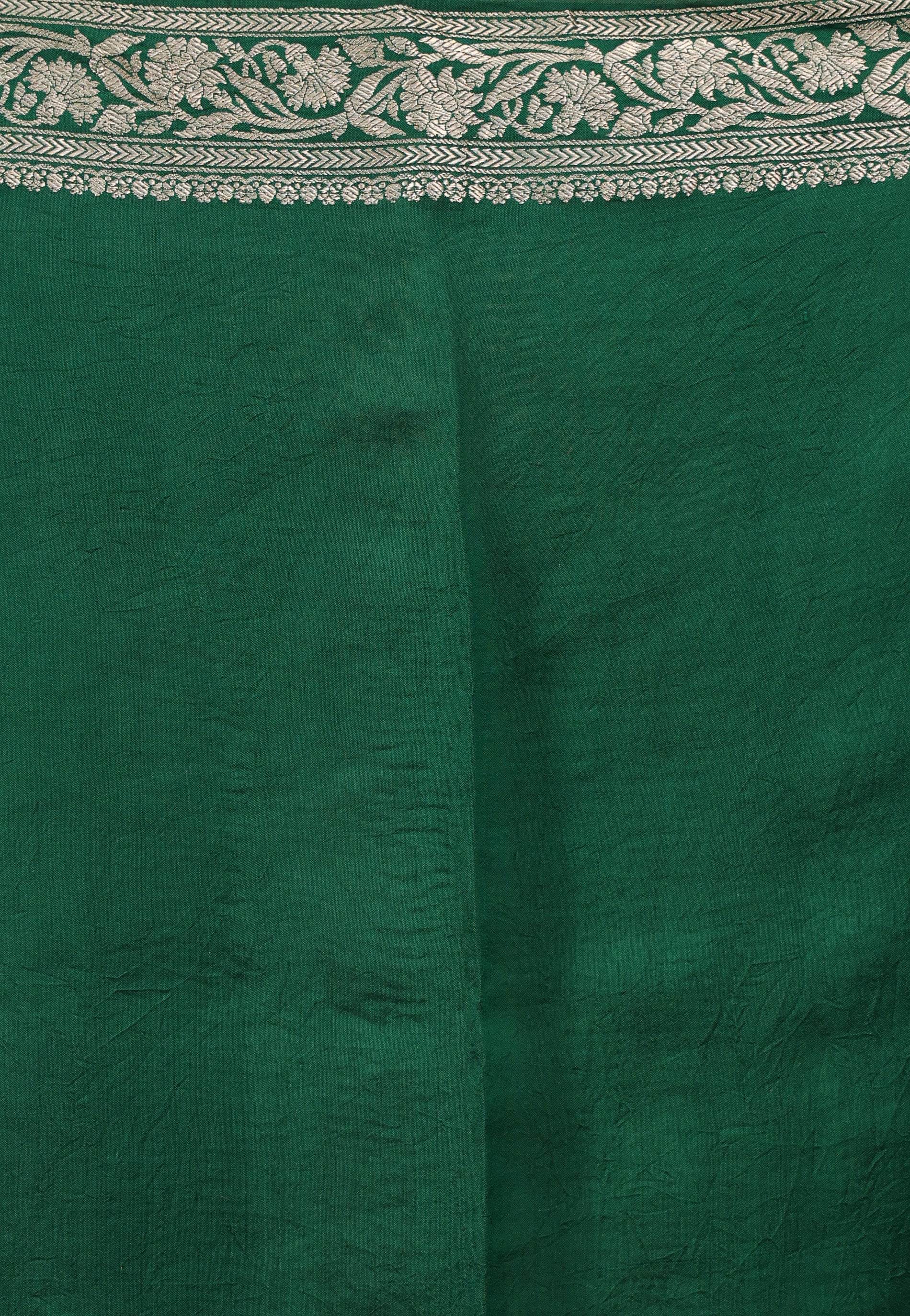 Bottle Green Kora Pure Silk Saree With Blouse Piece - Adi Akshoy & Co.