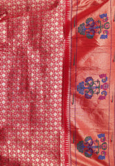 Cross Feroza Blue with Red Border Paithani Pure Silk Saree With Blouse Piece - Adi Akshoy & Co.