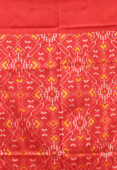 Off White with Red Border Ikkat Pure Silk Saree With Blouse Piece - Adi Akshoy & Co.