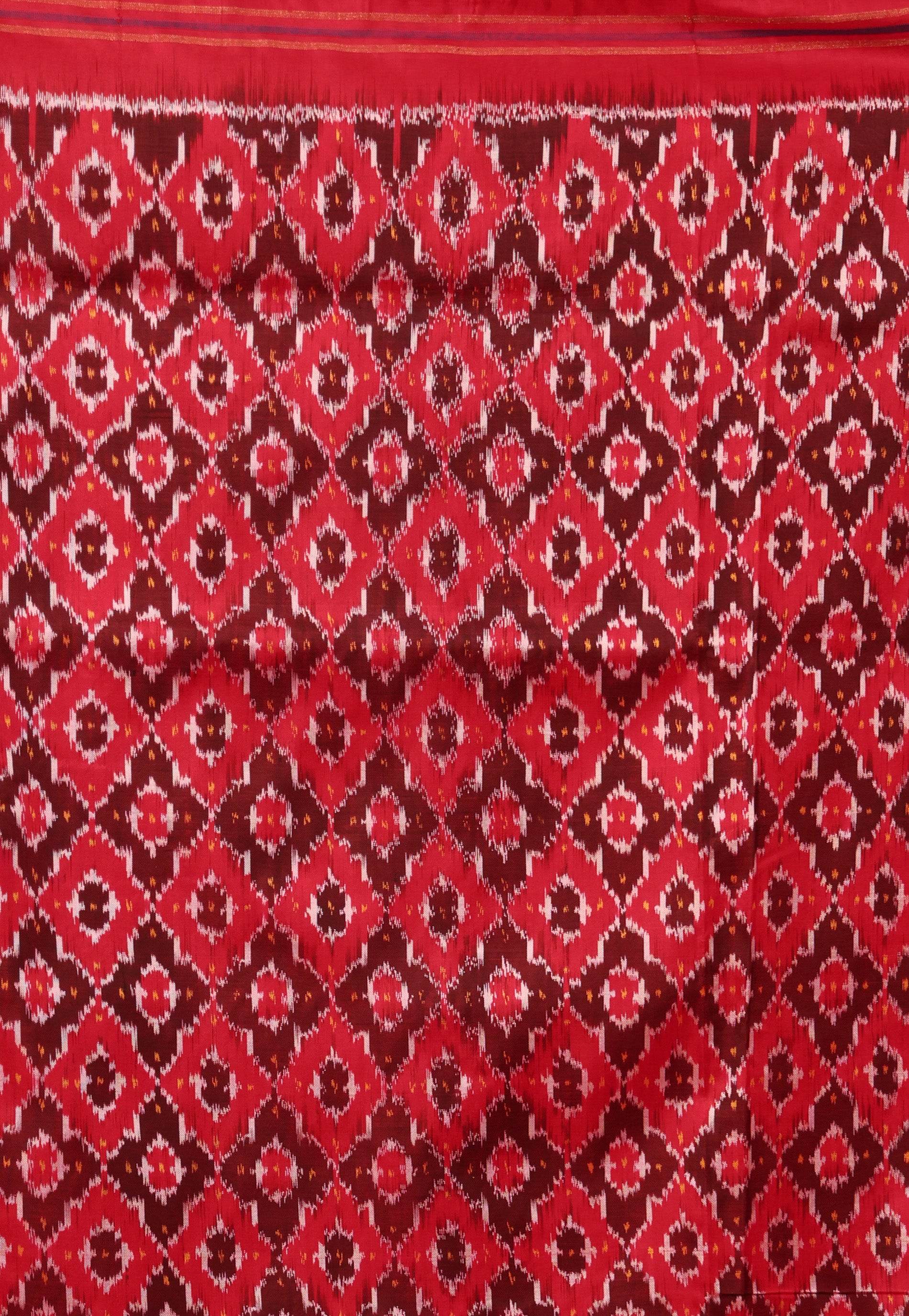 Orange with Red Border Ikkat Pure Silk Saree With Blouse Piece - Adi Akshoy & Co.