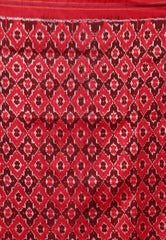 Orange with Red Border Ikkat Pure Silk Saree With Blouse Piece - Adi Akshoy & Co.