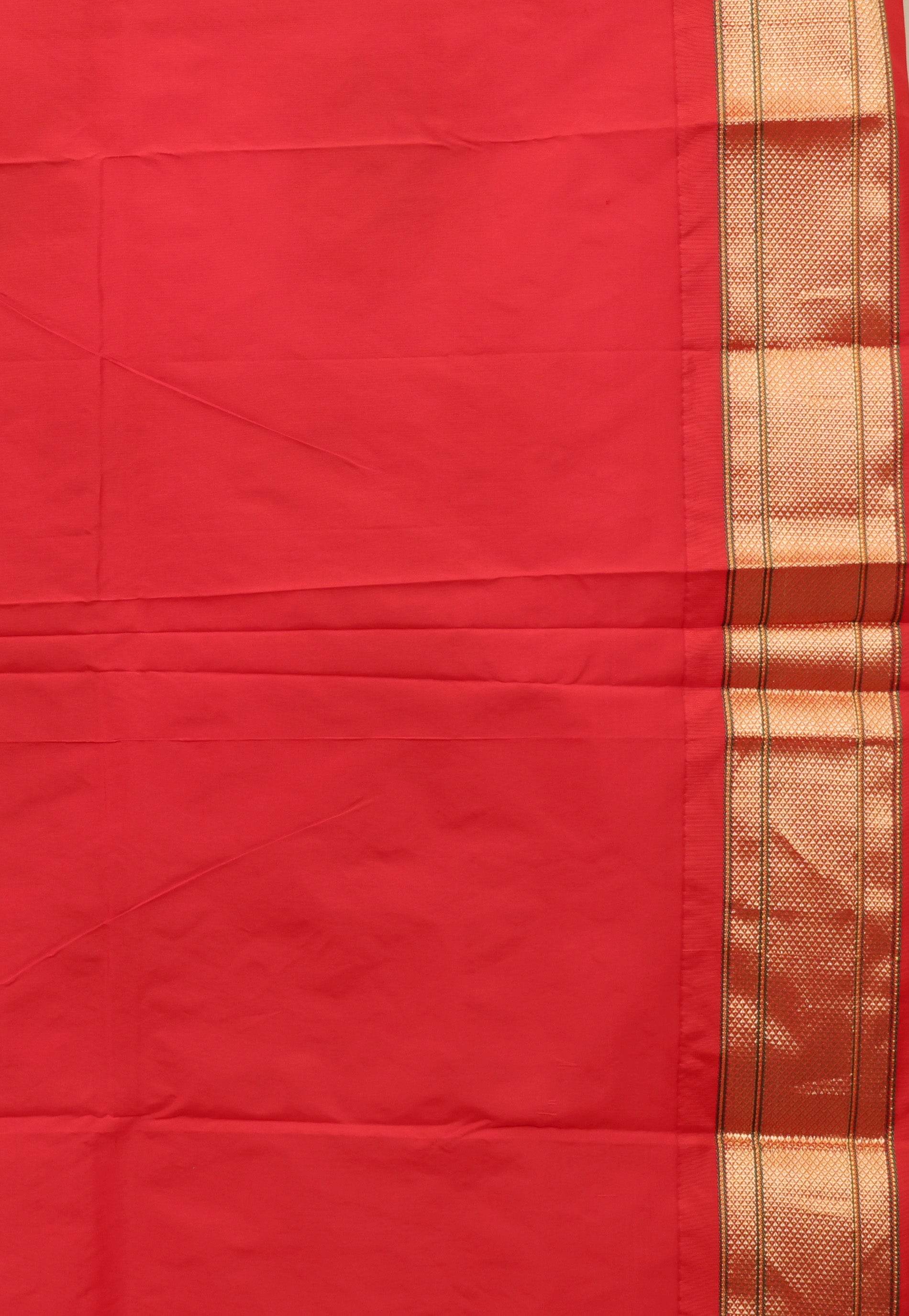 White with Red Border Paithani Pure Silk Saree With Blouse Piece - Adi Akshoy & Co.