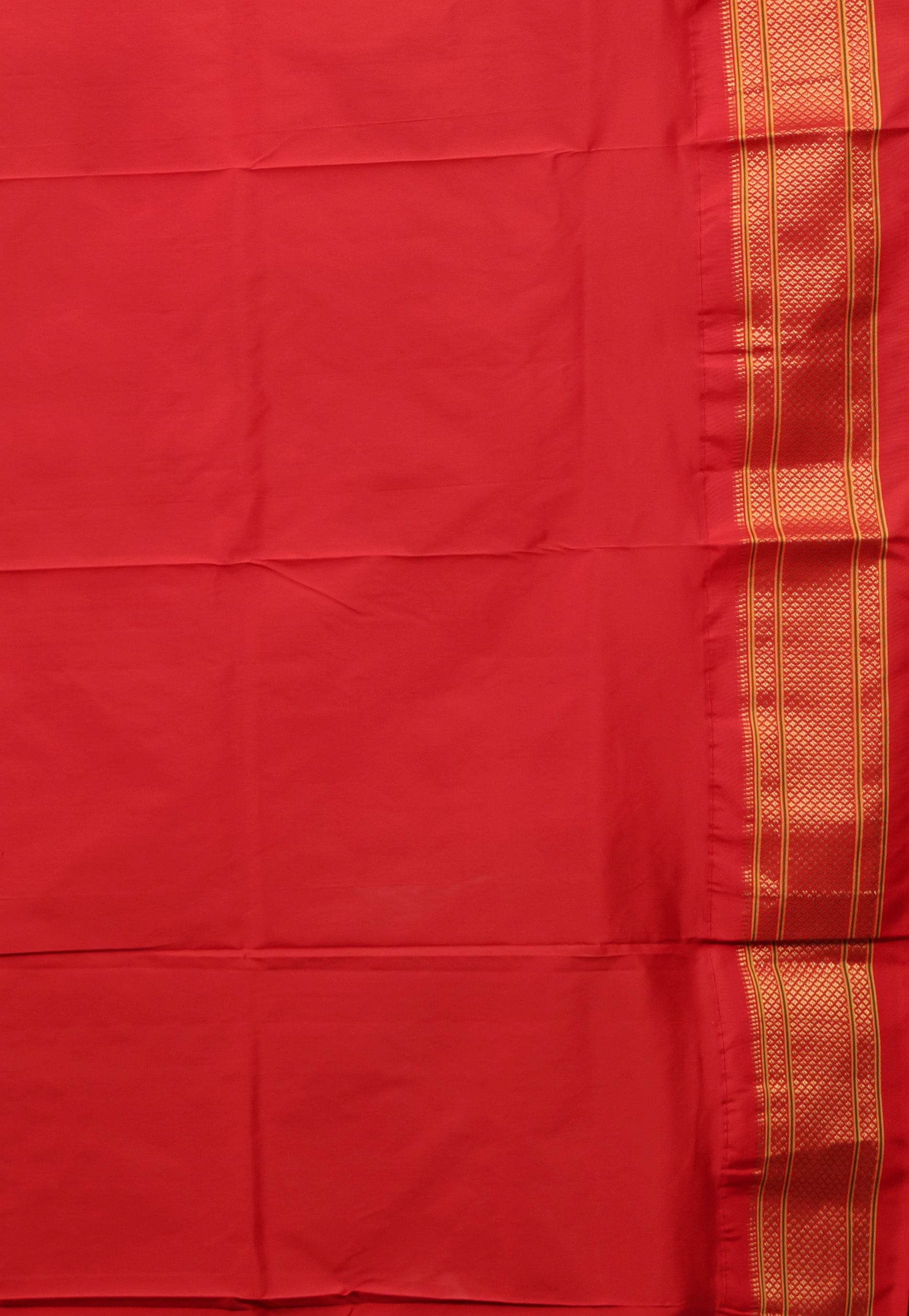 Peacock Blue with Red Border Paithani Pure Silk Saree With Blouse Piece - Adi Akshoy & Co.
