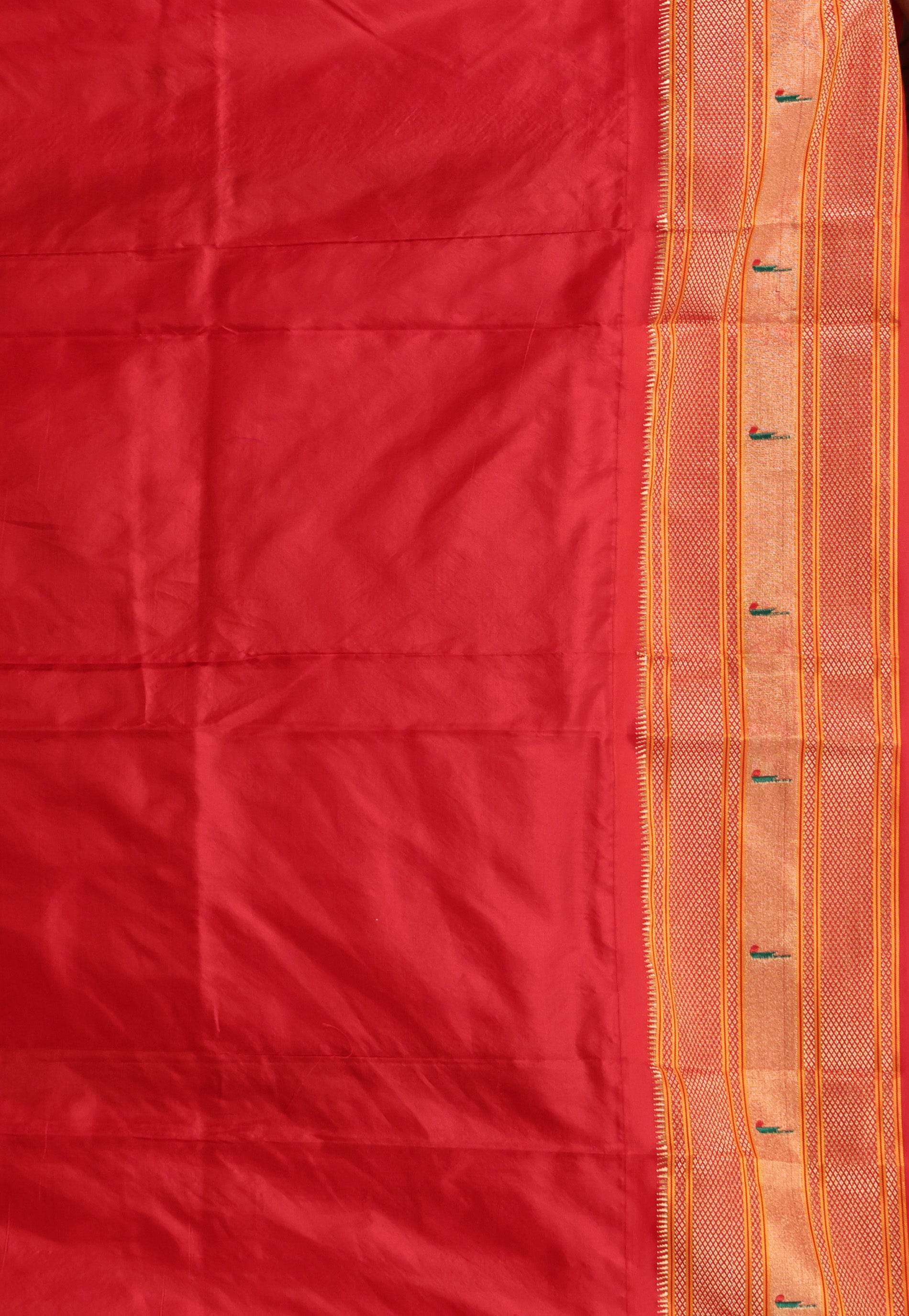 White with Red Border Paithani Pure Silk Saree With Blouse Piece - Adi Akshoy & Co.