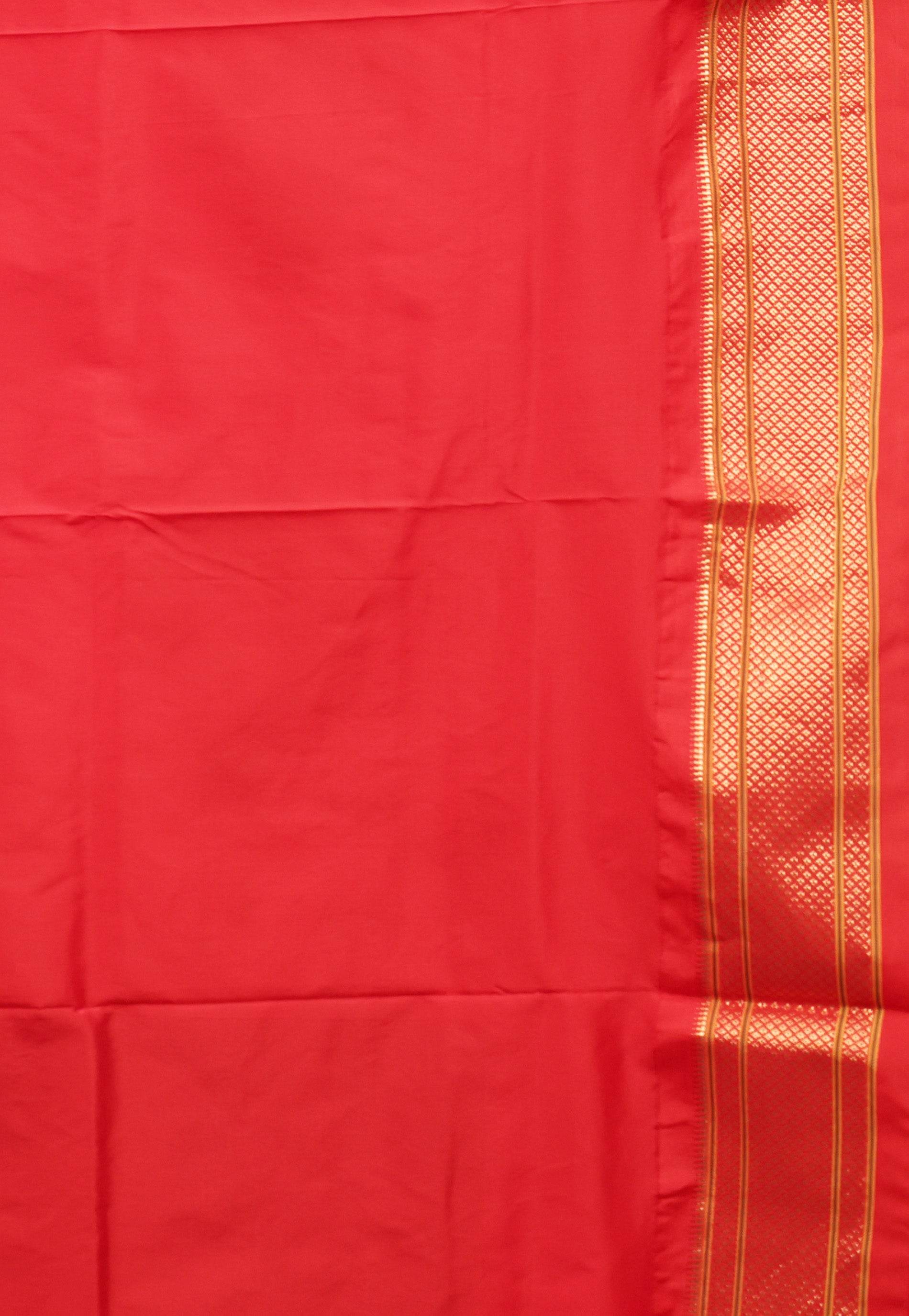 Feroza Blue with Red Border Paithani Pure Silk Saree With Blouse Piece - Adi Akshoy & Co.