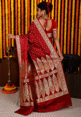 Maroon Wedding Banarasi Silk Saree with Blouse Piece - Adi Akshoy & Co.