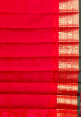 Parrot Green with Red Border Gadwal Pure Silk Saree With Blouse Piece