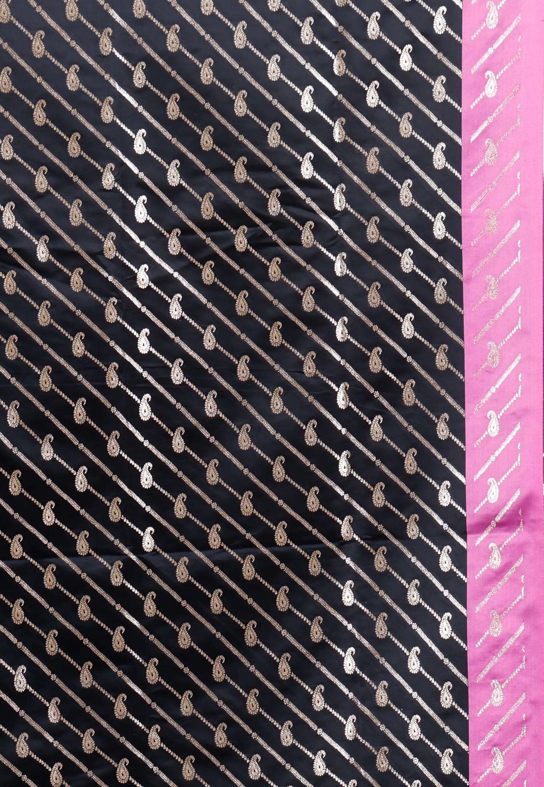 Black with Pink Border Wedding Banarasi Silk Saree with Blouse Piece