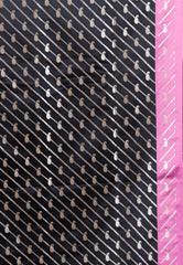 Black with Pink Border Wedding Banarasi Silk Saree with Blouse Piece