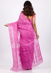 Onion Pink Dhakai Jamdani Cotton Saree without Blouse Piece