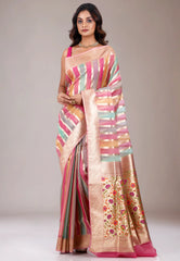 Multi Colour Kora Silk Saree With Blouse Piece