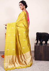 Yellow Katan Silk Saree With Blouse Piece - Adi Akshoy & Co.
