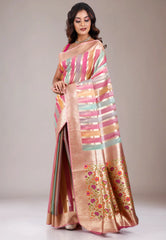 Multi Colour Kora Silk Saree With Blouse Piece