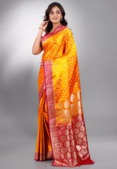 Yellow with Rani Border Wedding Banarasi Silk Saree with Blouse Piece