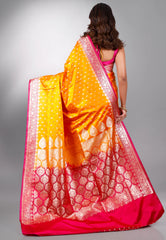 Yellow with Rani Border Wedding Banarasi Silk Saree with Blouse Piece