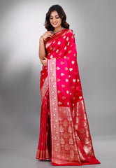 Rani Wedding Banarasi Silk Saree with Blouse Piece