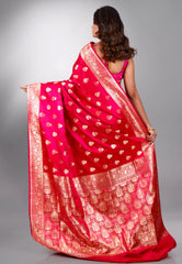Rani Wedding Banarasi Silk Saree with Blouse Piece