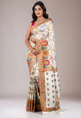 Off White Kani Silk Saree With Blouse Piece