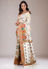 Off White Kani Silk Saree With Blouse Piece
