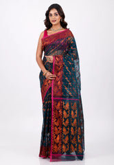 Blue Dhakai Jamdani Cotton Saree without Blouse Piece