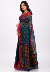 Blue Dhakai Jamdani Cotton Saree without Blouse Piece