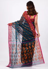 Blue Dhakai Jamdani Cotton Saree without Blouse Piece