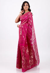 Rani Dhakai Jamdani Cotton Saree without Blouse Piece