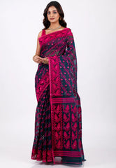 Blue Dhakai Jamdani Cotton Saree without Blouse Piece