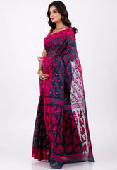 Blue Dhakai Jamdani Cotton Saree without Blouse Piece