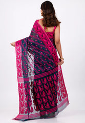 Blue Dhakai Jamdani Cotton Saree without Blouse Piece