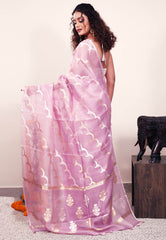 Mauve Kora Silk Saree With Blouse Piece - Adi Akshoy & Co.