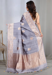 Mauve Pure Tussar Silk with Golden Border with Blouse Piece - Adi Akshoy & Co